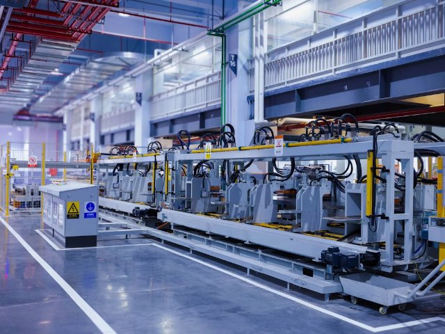 Une ligne de production industrielle automatisée